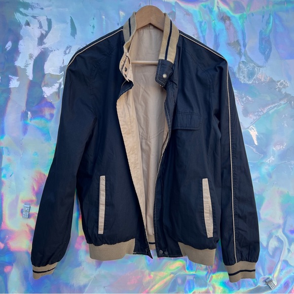 90s Dark Beige and Black Reversible Bomber Jacket - Picture 1 of 10